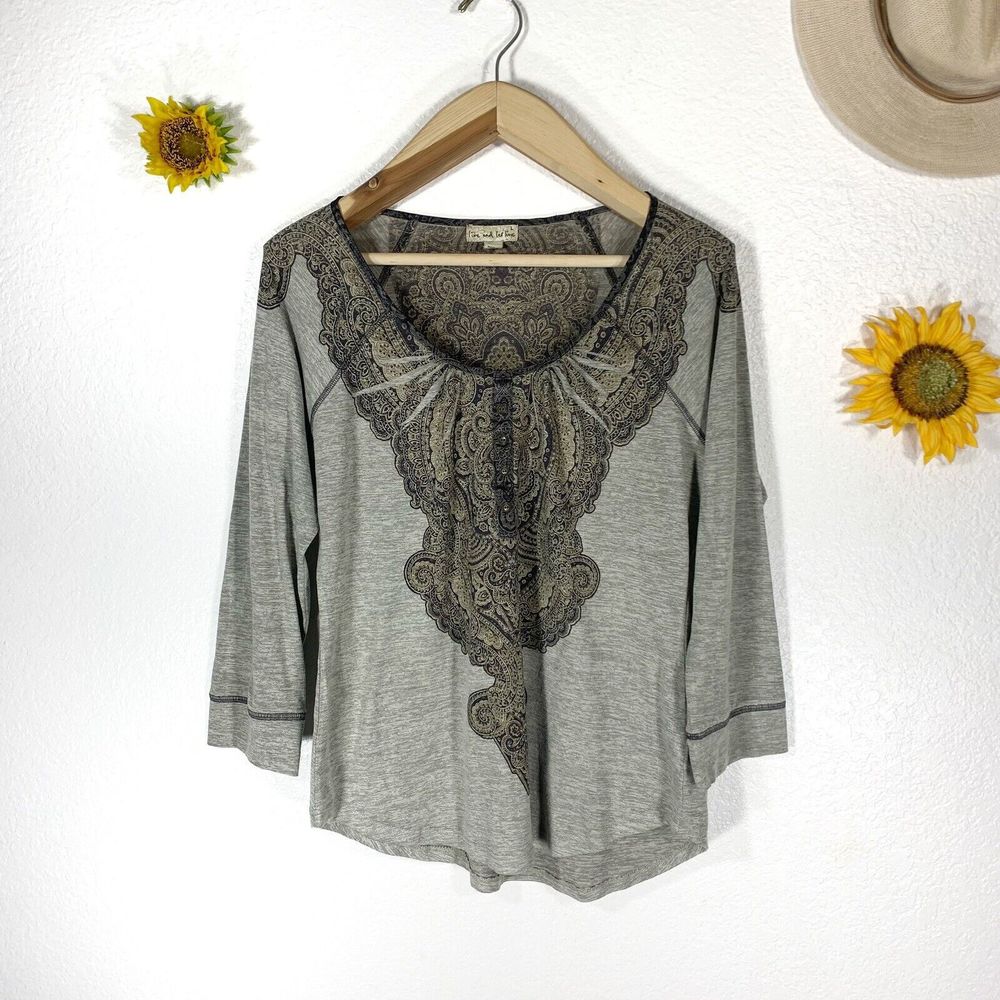 Live And Let Live Sublimation Baseball 3/4 Sleeve Boho Hippy Top Sz Large Womens